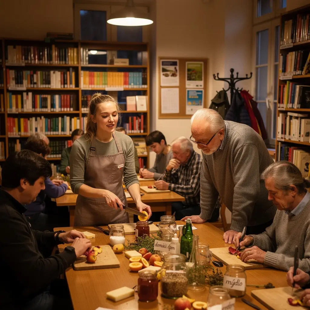Skupina lidí organizující sbírku oblečení pro potřebné.