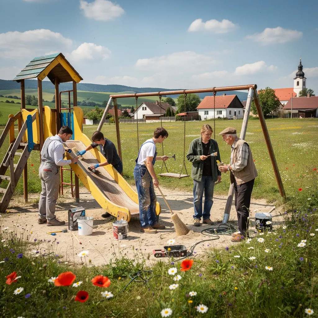 Fotografie z akce na podporu místních seniorů v domově důchodců.