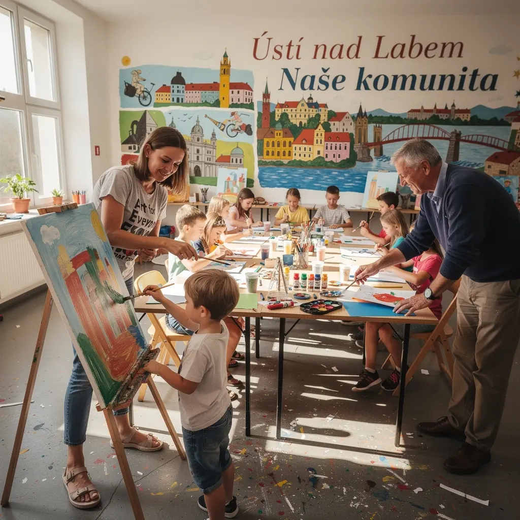 Zástupci neziskové organizace prezentují své projekty na veřejné akci.